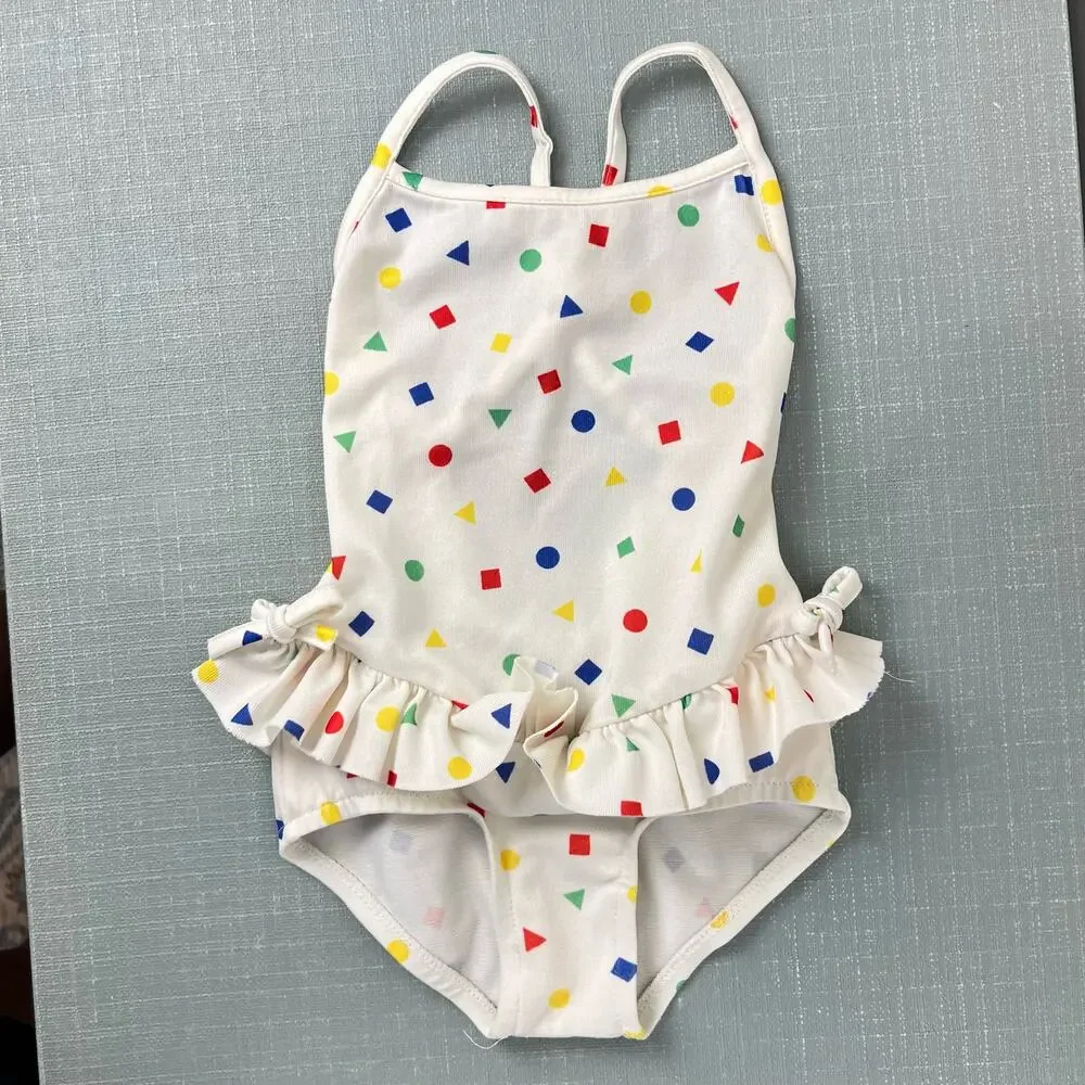 Vintage Colorforms Kids Ruffle Polka Dot Bathing Suit 24 Months USA